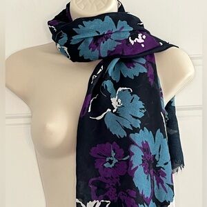 Galeries Lafayette lightweight oversized Black Purple Blue floral scarf Parisian